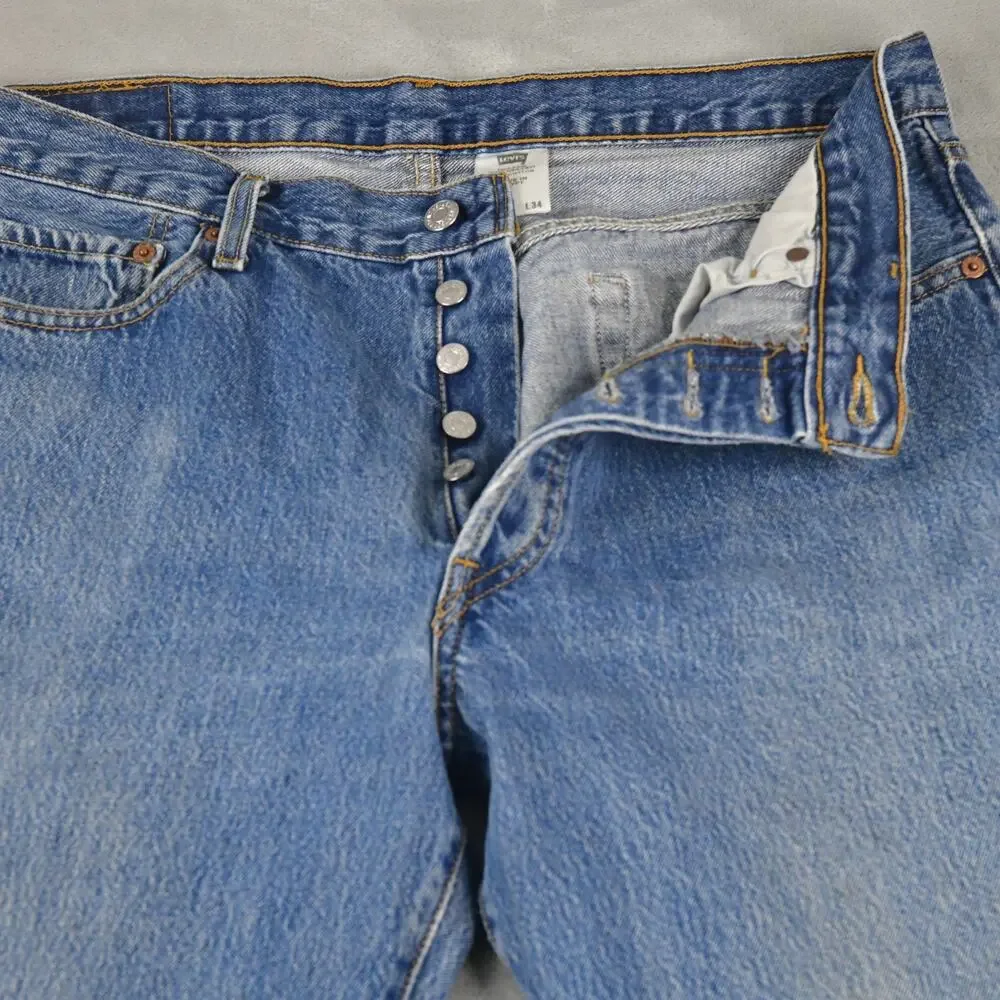 Levis Jeans 501 Mens 36x31 (33x32 Actual) Button Fly Distressed Blue Denim
